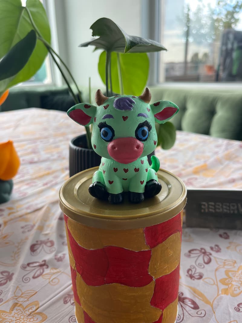 A finished cute cow drying on the corner